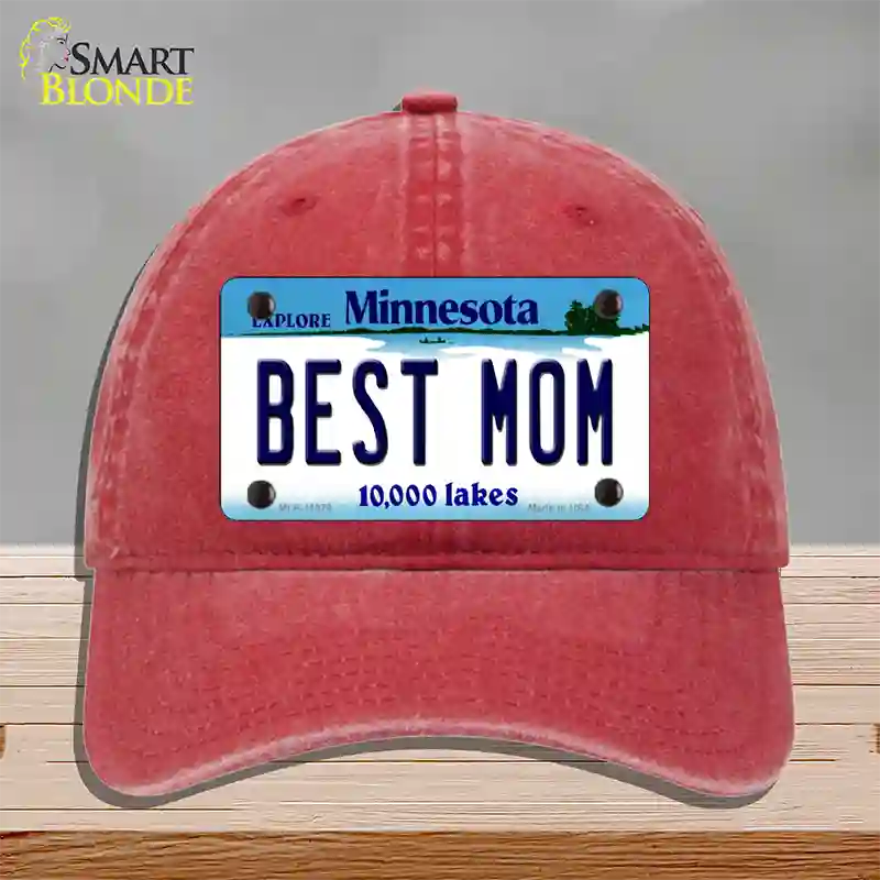 Best Mom Minnesota State Novelty License Plate Hat Unconstructed Cotton / Red