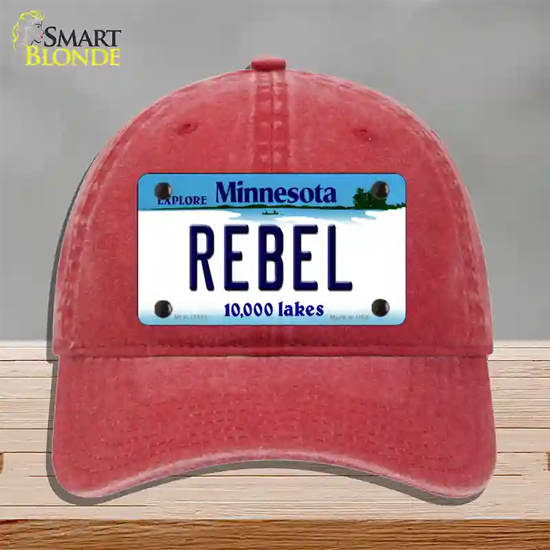 Rebel Minnesota State Novelty License Plate Hat Unconstructed Cotton / Red