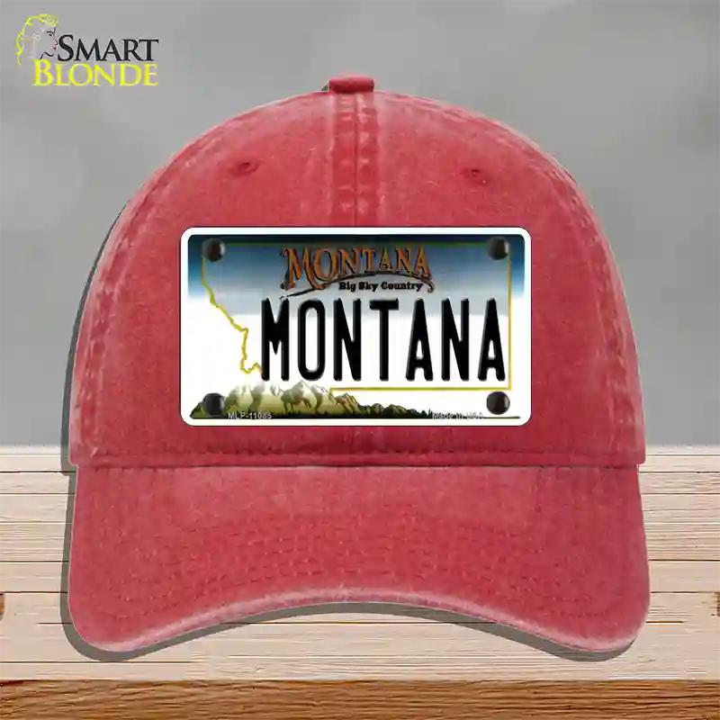 Montana State Novelty License Plate Hat Unconstructed Cotton / Red