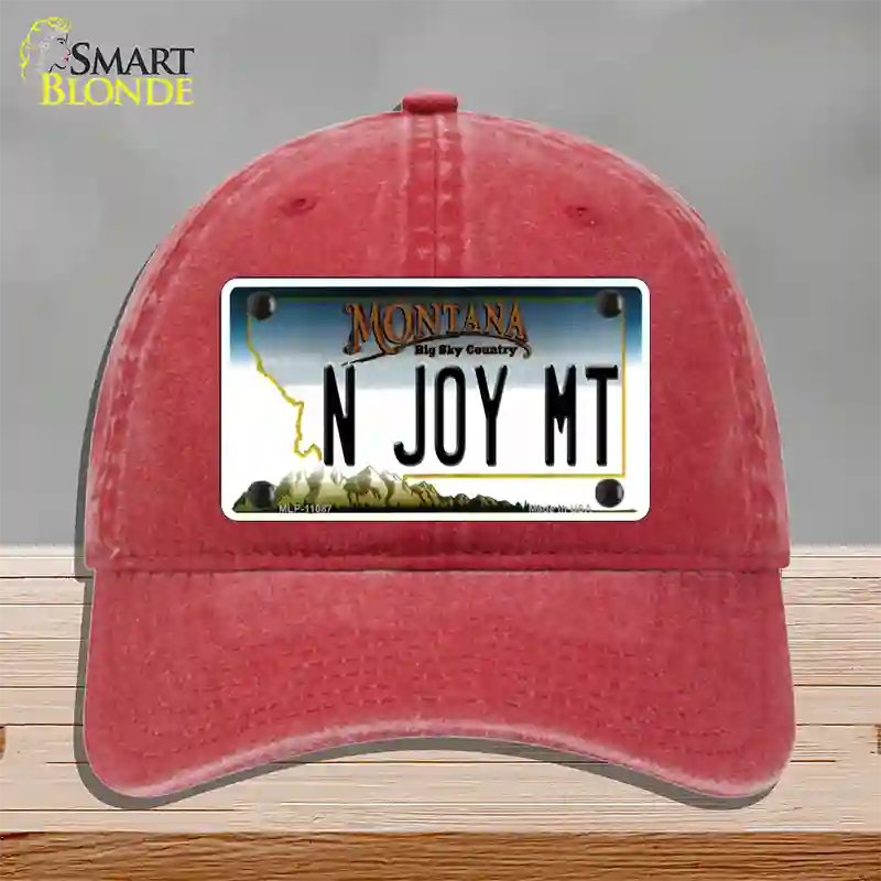 N Joy MT Montana State Novelty License Plate Hat Unconstructed Cotton / Red