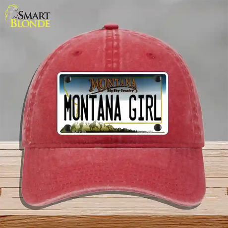 Montana Girl State Novelty License Plate Hat Unconstructed Cotton / Red