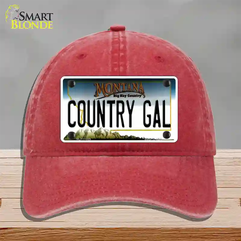 Country Gal Montana State Novelty License Plate Hat Unconstructed Cotton / Red