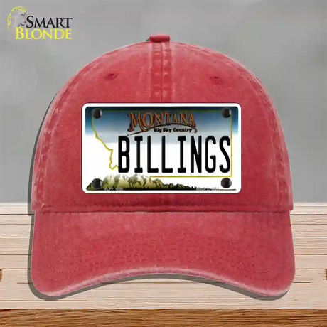 Billings Montana State Novelty License Plate Hat Unconstructed Cotton / Red