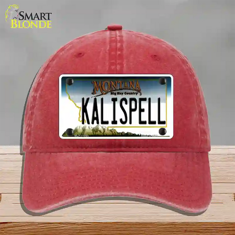 Kalispell Montana State Novelty License Plate Hat Unconstructed Cotton / Red