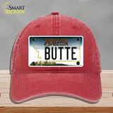 Butte Montana State Novelty License Plate Hat Unconstructed Cotton / Red