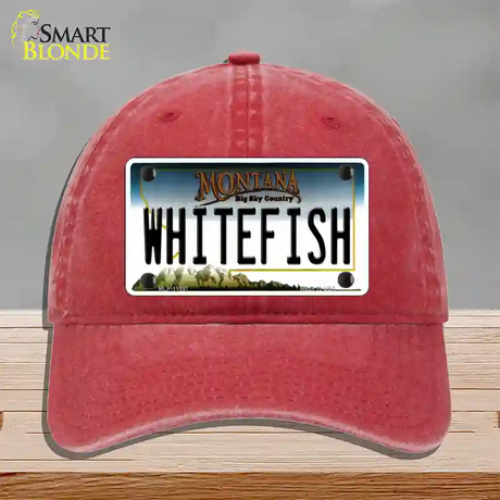 Whitefish Montana State Novelty License Plate Hat Unconstructed Cotton / Red