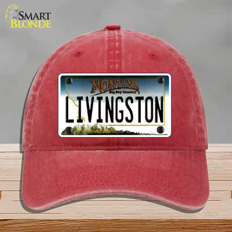 Livingston Montana State Novelty License Plate Hat Unconstructed Cotton / Red