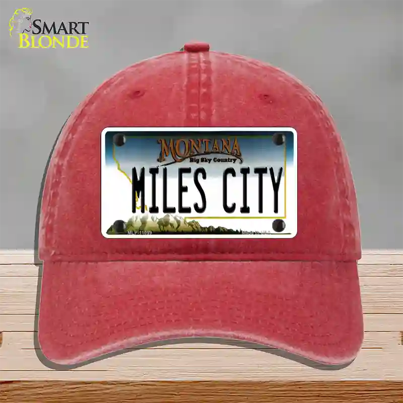 Miles City Montana State Novelty License Plate Hat Unconstructed Cotton / Red