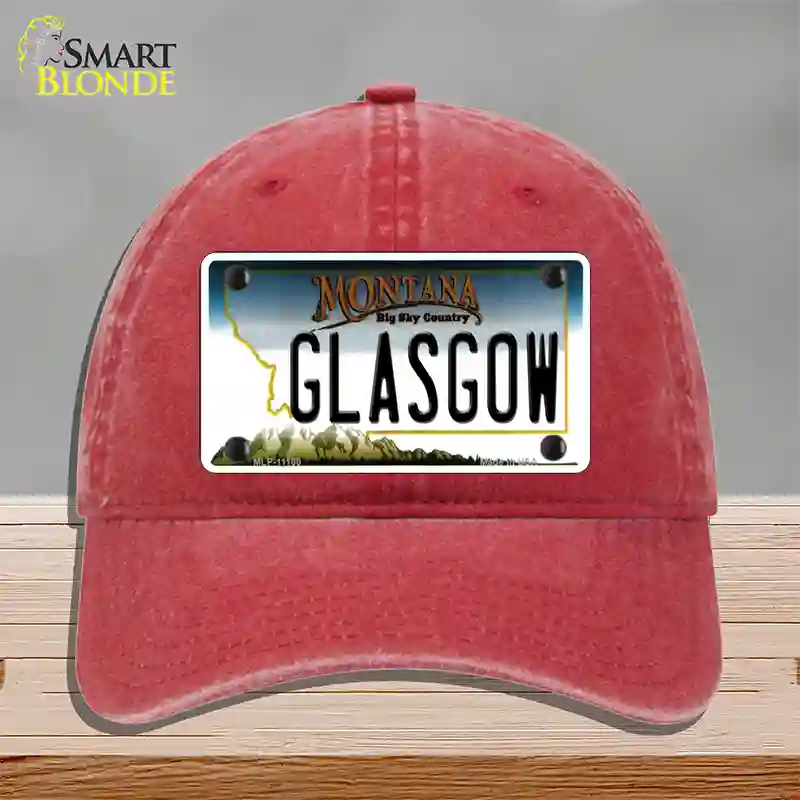 Glasgow Montana State Novelty License Plate Hat Unconstructed Cotton / Red