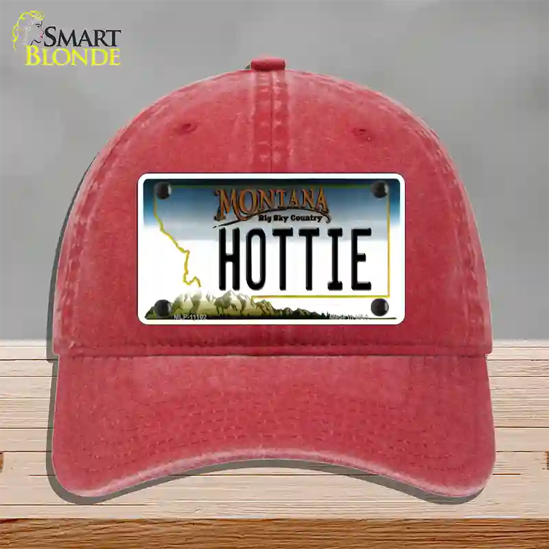 Hottie Montana State Novelty License Plate Hat Unconstructed Cotton / Red