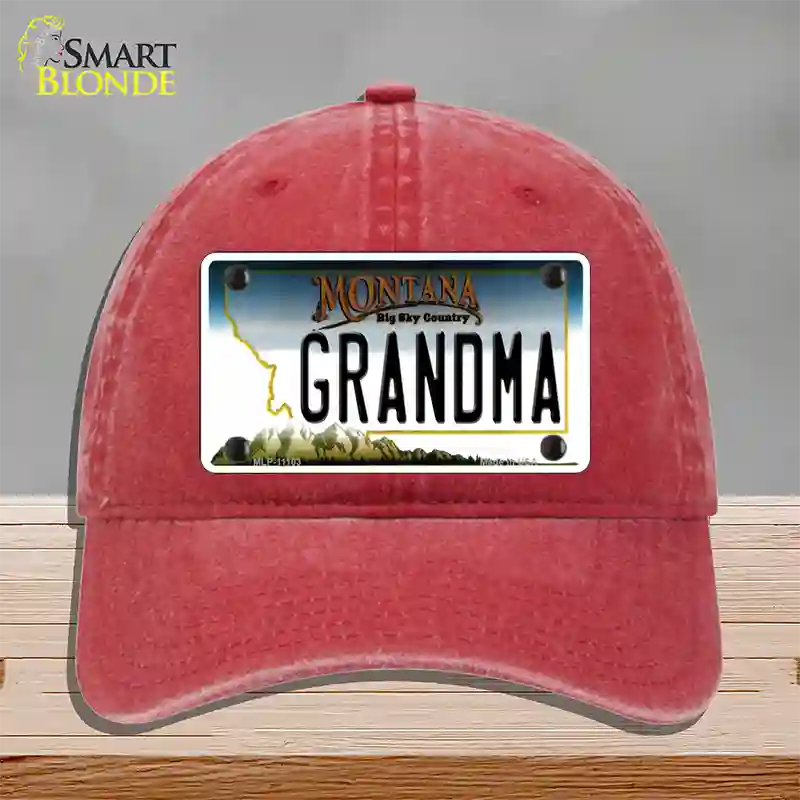 Grandma Montana State Novelty License Plate Hat Unconstructed Cotton / Red