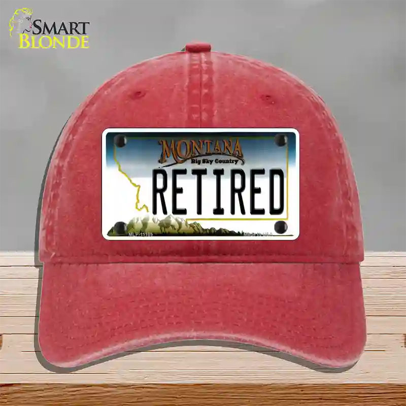 Retired Montana State Novelty License Plate Hat Unconstructed Cotton / Red