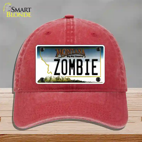 Zombie Montana State Novelty License Plate Hat Unconstructed Cotton / Red