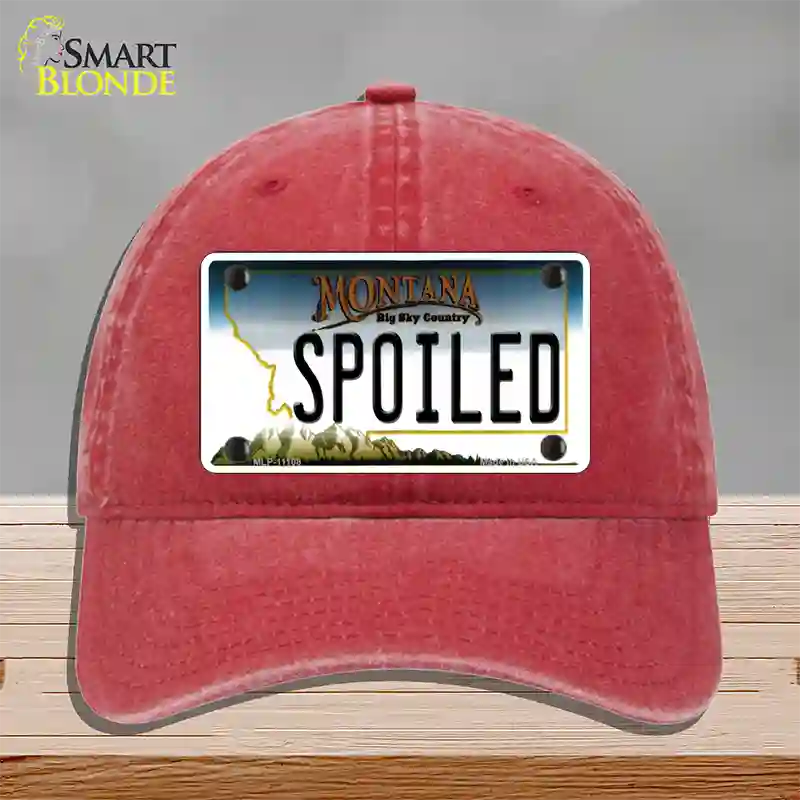 Spoiled Montana State Novelty License Plate Hat Unconstructed Cotton / Red