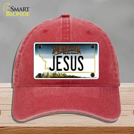 Jesus Montana State Novelty License Plate Hat Unconstructed Cotton / Red