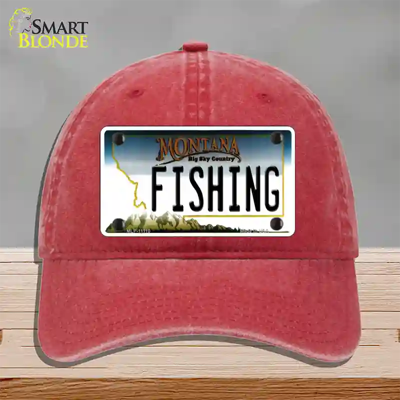 Fishing Montana State Novelty License Plate Hat Unconstructed Cotton / Red