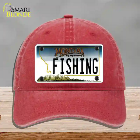 Fishing Montana State Novelty License Plate Hat Unconstructed Cotton / Red