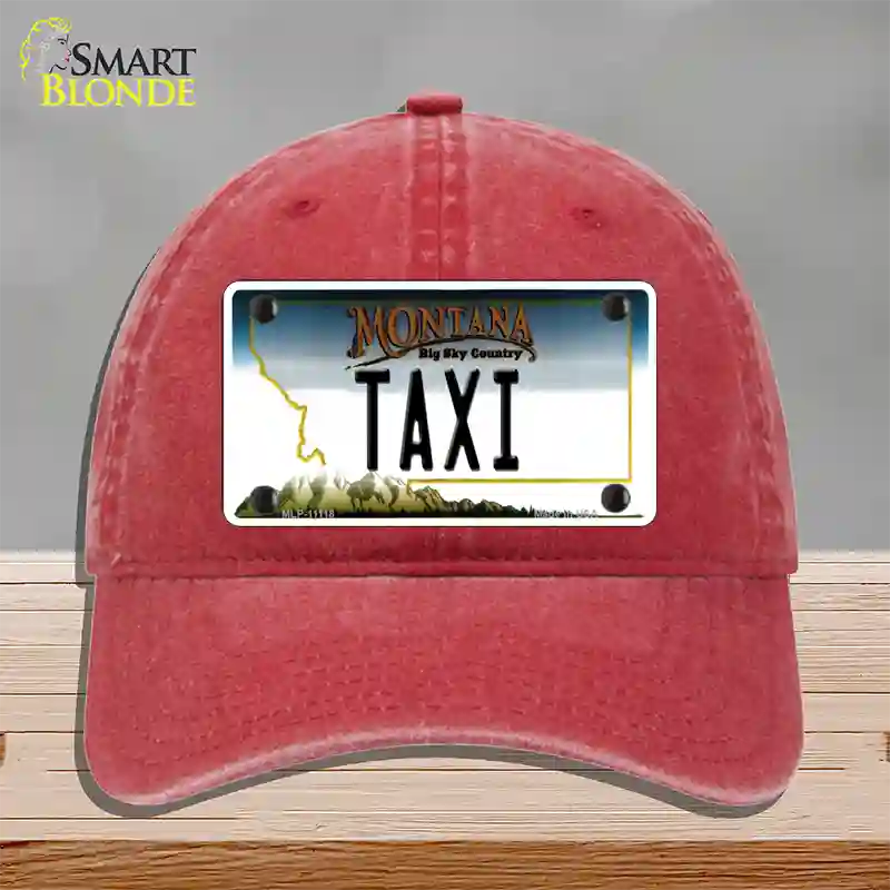 Taxi Montana State Novelty License Plate Hat Unconstructed Cotton / Red