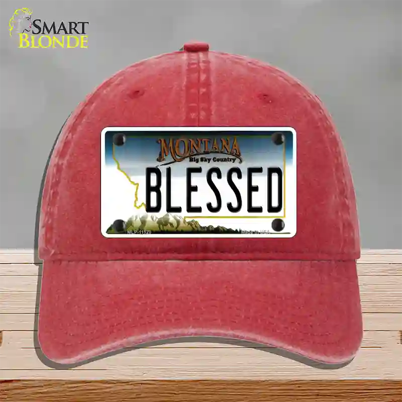 Blessed Montana State Novelty License Plate Hat Unconstructed Cotton / Red