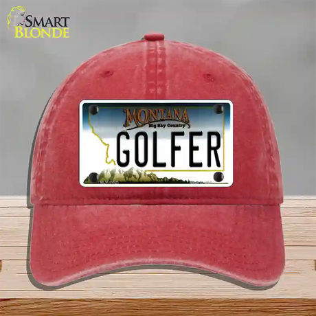 Golfer Montana State Novelty License Plate Hat Unconstructed Cotton / Red