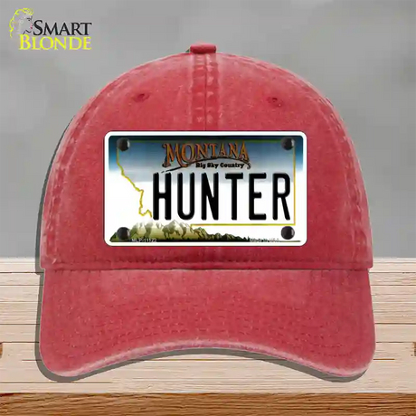 Hunter Montana State Novelty License Plate Hat Unconstructed Cotton / Red