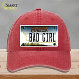 Bad Girl Montana State Novelty License Plate Hat Unconstructed Cotton / Red