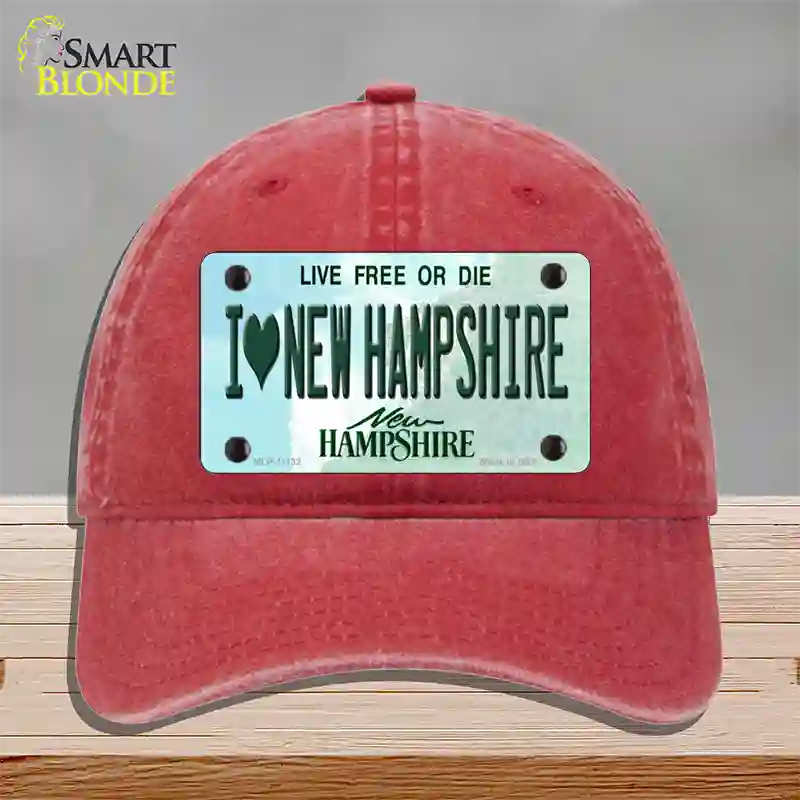 I Love New Hampshire State Novelty License Plate Hat Unconstructed Cotton / Red