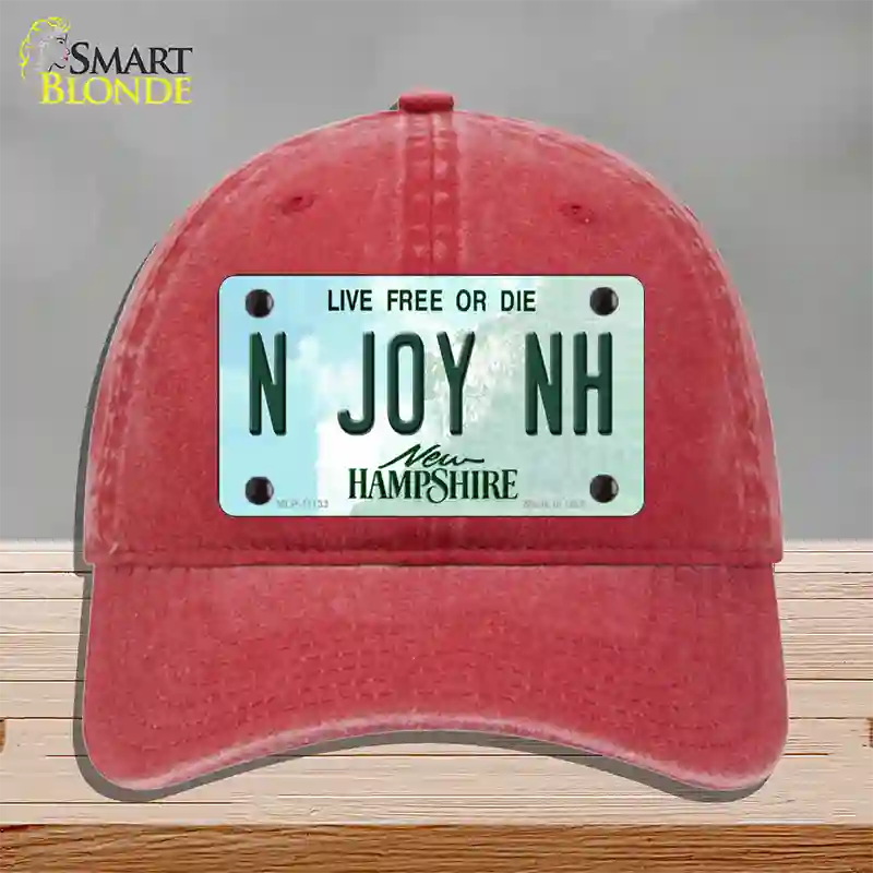 N Joy NH New Hampshire State Novelty License Plate Hat Unconstructed Cotton / Red