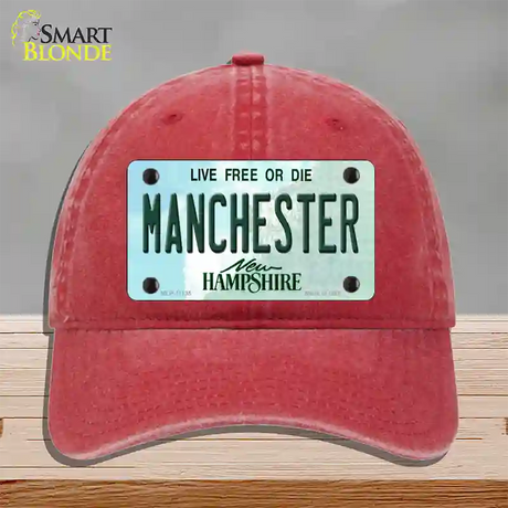 Manchester New Hampshire State Novelty License Plate Hat Unconstructed Cotton / Red