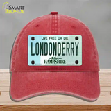 Londonderry New Hampshire State Novelty License Plate Hat Unconstructed Cotton / Red