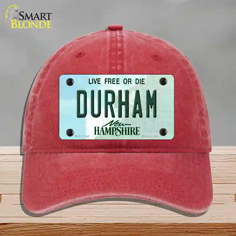 Durham New Hampshire State Novelty License Plate Hat Unconstructed Cotton / Red