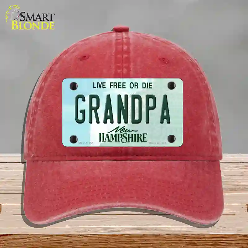 Grandpa New Hampshire State Novelty License Plate Hat Unconstructed Cotton / Red