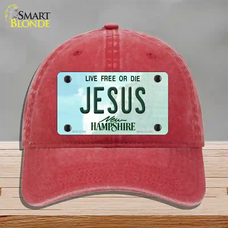 Jesus New Hampshire State Novelty License Plate Hat Unconstructed Cotton / Red