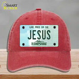 Jesus New Hampshire State Novelty License Plate Hat Unconstructed Cotton / Red