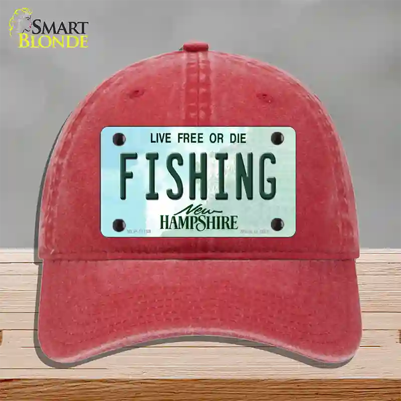 Fishing New Hampshire State Novelty License Plate Hat Unconstructed Cotton / Red