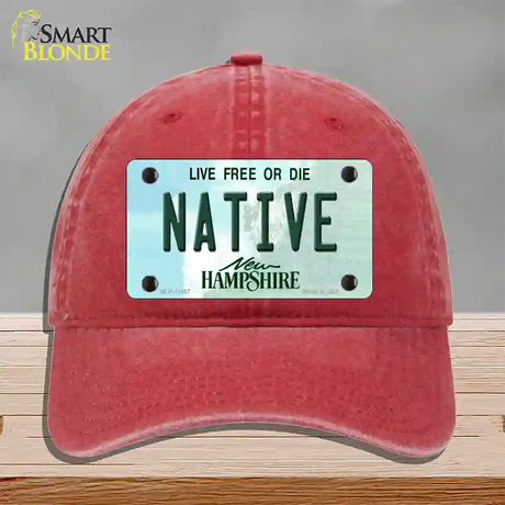 Native New Hampshire State Novelty License Plate Hat Unconstructed Cotton / Red