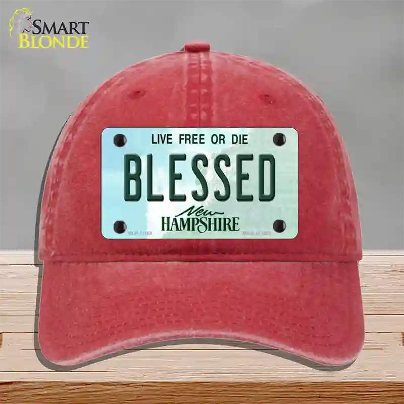 Blessed New Hampshire State Novelty License Plate Hat Unconstructed Cotton / Red