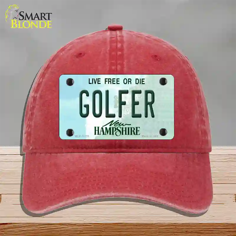 Golfer New Hampshire State Novelty License Plate Hat Unconstructed Cotton / Red