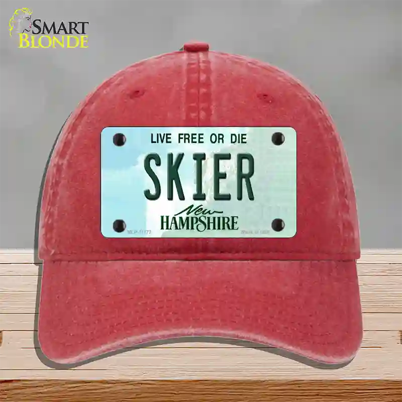 Skier New Hampshire State Novelty License Plate Hat Unconstructed Cotton / Red