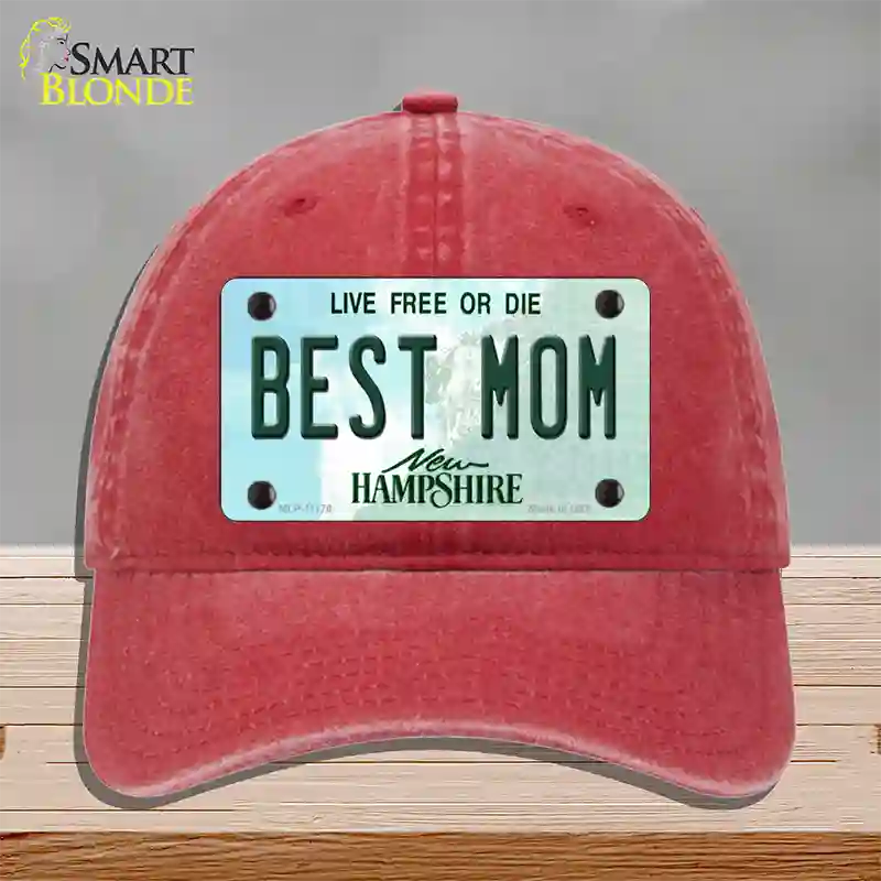 Best Mom New Hampshire State Novelty License Plate Hat Unconstructed Cotton / Red