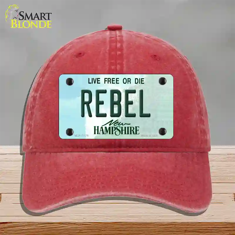 Rebel New Hampshire State Novelty License Plate Hat Unconstructed Cotton / Red