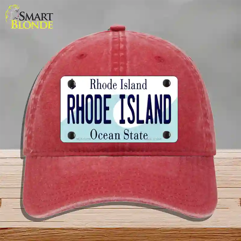 Rhode Island State Novelty License Plate Hat Unconstructed Cotton / Red