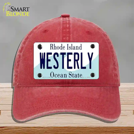 Westerly Rhode Island State Novelty License Plate Hat Unconstructed Cotton / Red