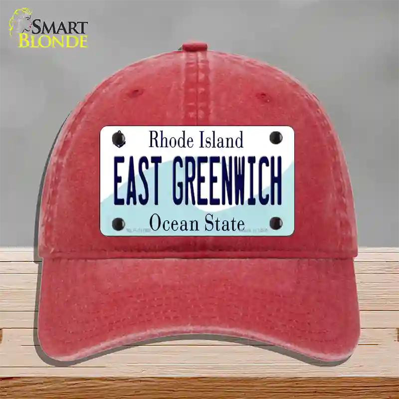 East Greenwich Rhode Island State Novelty License Plate Hat Unconstructed Cotton / Red