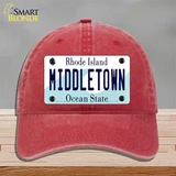 Middletown Rhode Island State Novelty License Plate Hat Unconstructed Cotton / Red