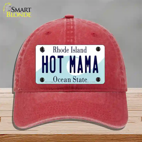 Hot Mama Rhode Island State Novelty License Plate Hat Unconstructed Cotton / Red