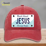 Jesus Rhode Island State Novelty License Plate Hat Unconstructed Cotton / Red