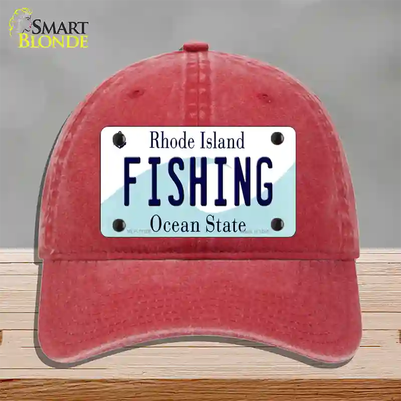 Fishing Rhode Island State Novelty License Plate Hat Unconstructed Cotton / Red