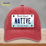 Native Rhode Island State Novelty License Plate Hat Unconstructed Cotton / Red