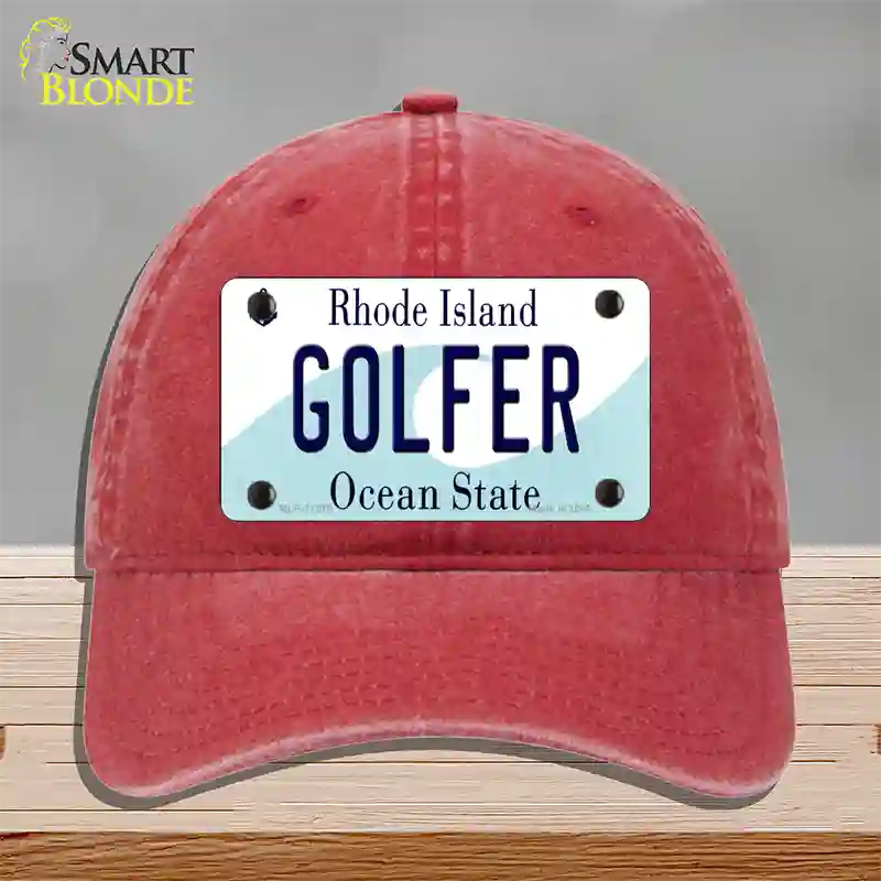 Golfer Rhode Island State Novelty License Plate Hat Unconstructed Cotton / Red